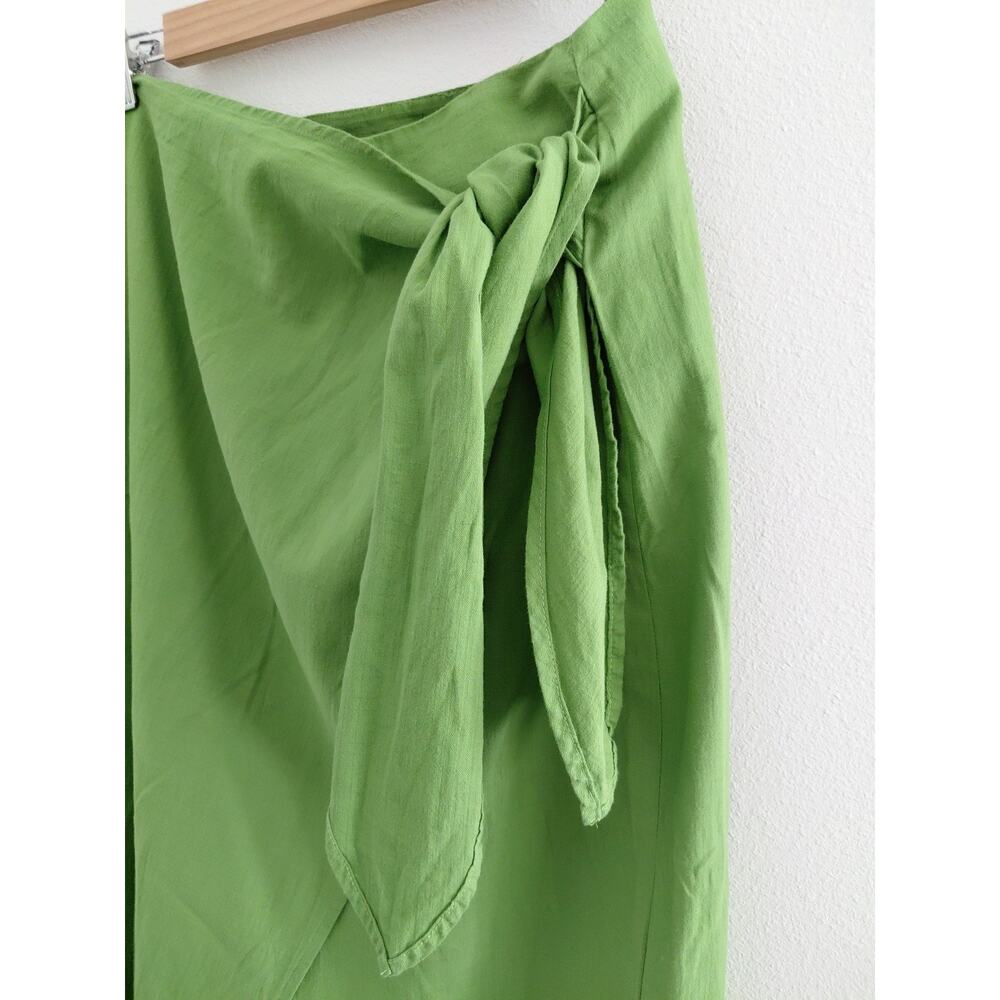 H&M Skirt Maxi Real Wrap Skirt MEDIUM 100% Cotton Lime Green Spring Summer Boho - Picture 5 of 13